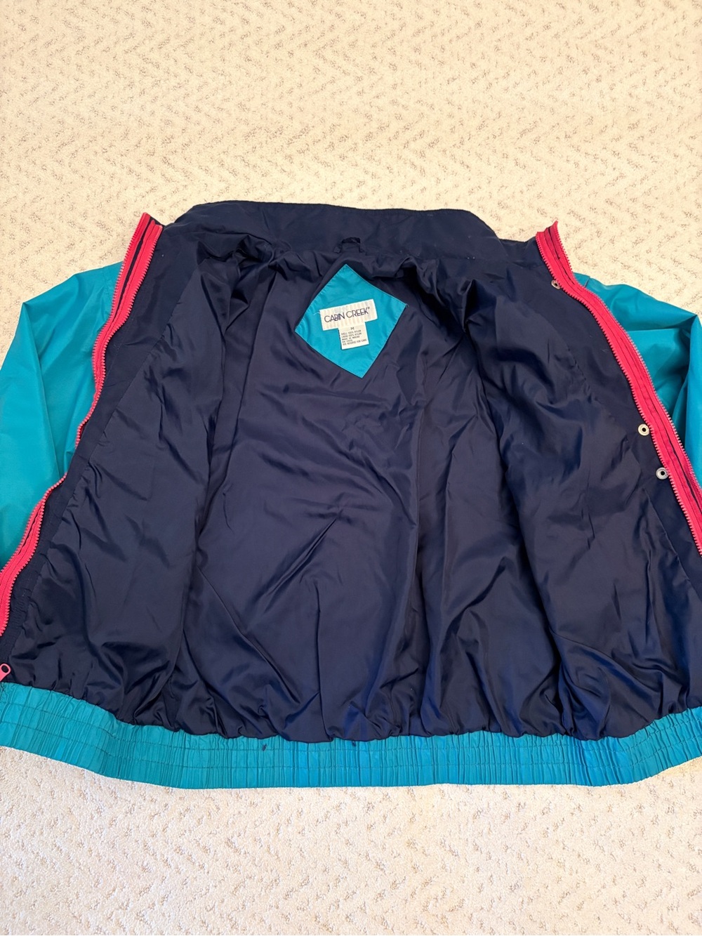 Vintage 90s Snow Ski Jacket With Fleece Jacket Lining Size Medium Teal Pink - Picture 4 of 8